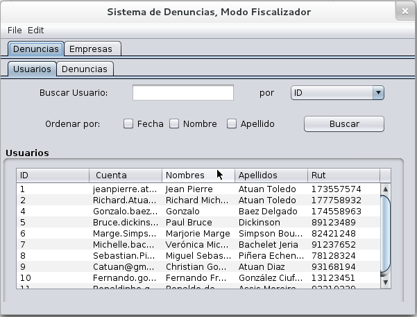 Menú Cliente Fiscalizador